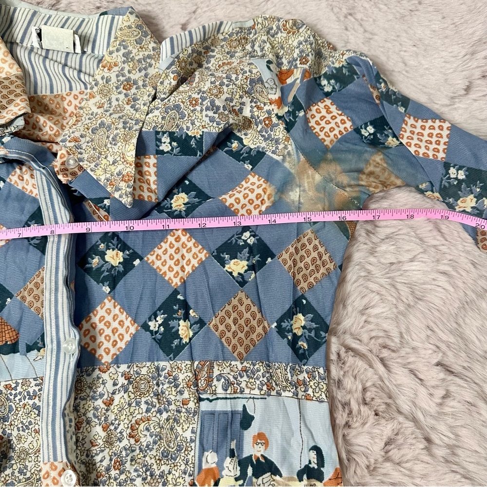 Vintage Patterned Eclectic Get Together/Family Dinner Button Up Collared Blouse - Picture 8 of 10